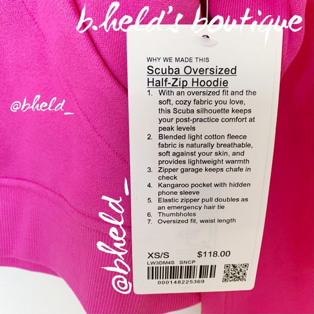 lululemon Scuba Oversized Half-Zip Hoodie in Sonic Pink Size XS/S Brand New NWT - Picture 2 of 15